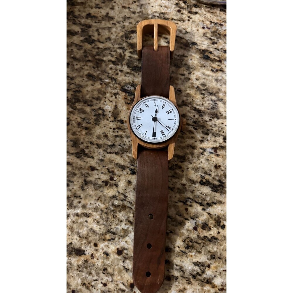 Hand Carved Wood Wall Clock Giant Wrist Watch Novelty Design Roman Numerals